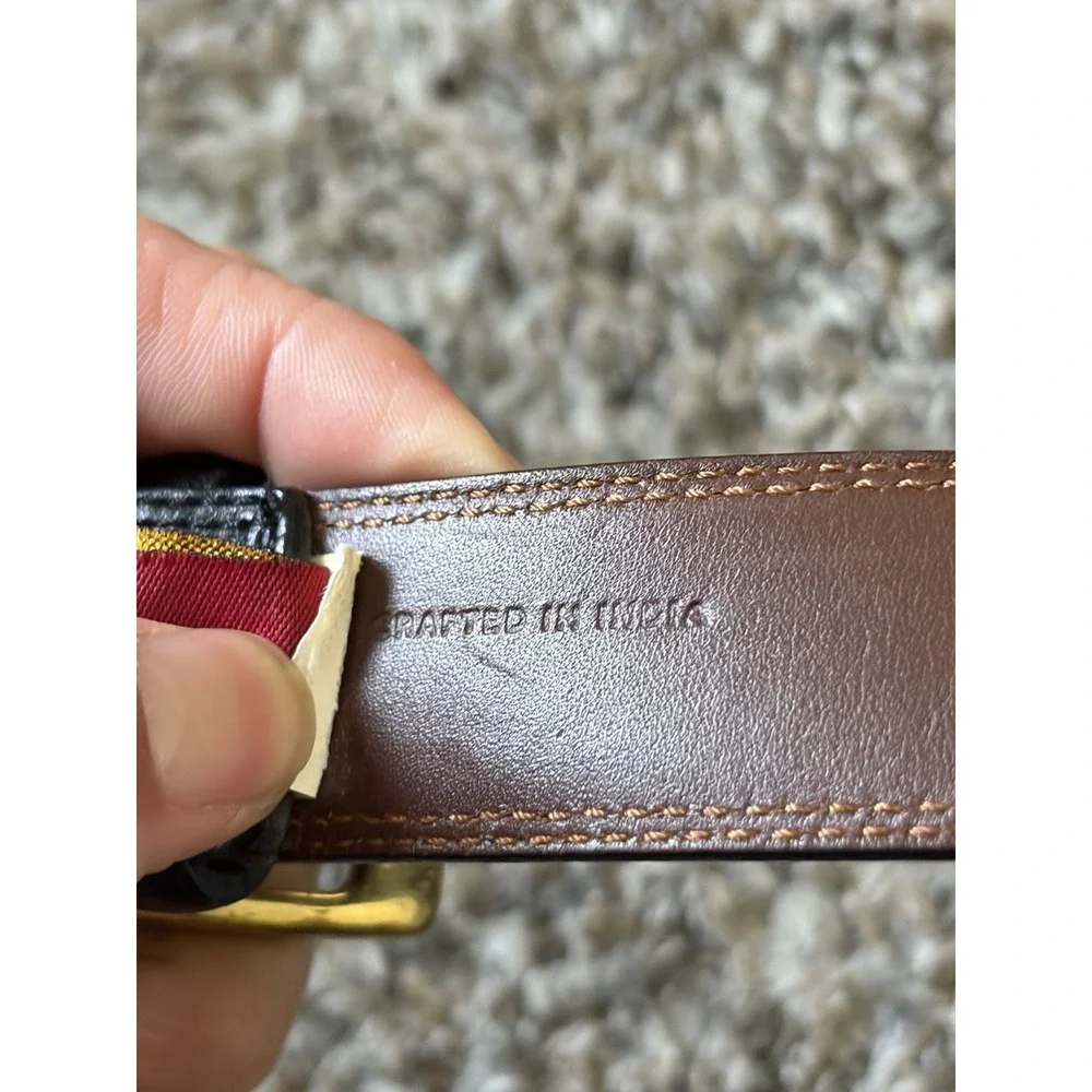 Cole Haan Black Leather Dress Belt Gold Tone Buckle Size 44 Mens A3778